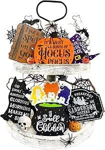 Hocus Pocus Tiered Tray Decor, Halloween Hocus Pocus Decorations, I Smell Children Amuck Witch Wood Signs, Farmhouse Tiered Tray Decor for Home Table Decor, Hocus Pocus Merch Gifts Party Supplies Hocus Pocus Tiered Tray, Hocus Pocus Decorations, Witches Woods, Farmhouse Tiered Tray Decor, I Smell Children, Home Table Decor, Farmhouse Tiered Tray, Halloween Hocus Pocus, Party Setup