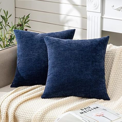 Amazon.com: GAWAMAY Decorative Square Throw Pillow Covers 18x18 Inch Set of 2, Super Soft Chenille Pillows Cover Fall Pillowcase for Living Room Bedroom Sofa Couch Cushion Cover Navy Blue 45x45cm : Home & Kitchen Chenille Throw Pillows, Couch Pillow Covers, Couch Cushion Covers, Couch Cushion, Chenille Throw, Chenille Pillow, Blue Pillow Covers, Couch Cushions, Blue Throw Pillows