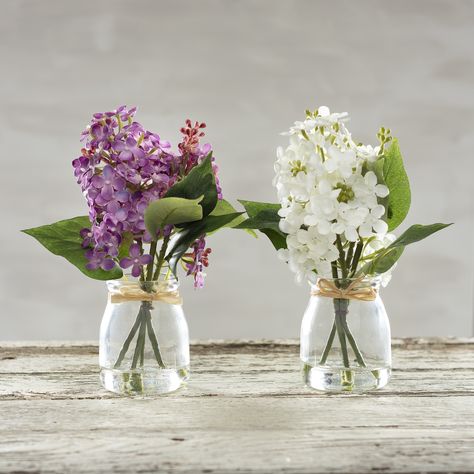 Small Flower Centerpieces, White Lilacs, Lilac Decor, Small Glass Vase, Spring Flower Arrangements, Small Glass Vases, Small Centerpieces, Bridal Shower Flowers, Flower Vase Arrangements