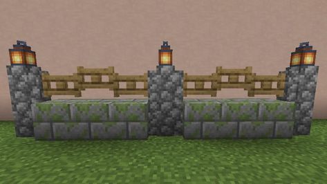 Minecraft Stone Fence, Minecraft Fence Designs, Minecraft Wall Design, Minecraft Fence Ideas, Front Porch Fence, Fence Makeover, Minecraft Wall Designs, Porch Fence, Minecraft Base