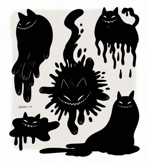 Cat Graphic Design, Shadow Creatures, Shadow Monster, Evil Cat, Creepy Cat, Cat Character, Undertale Drawings, Cat Graphic, Character Design Animation