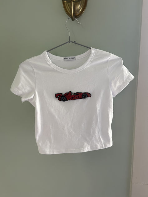 Beaded Tshirts, Beaded Embroidery Shirt, F1 Merch, Handpainted Tote Bags, Tiny Bead Bracelet, Beaded Shirt, Embroidery On Clothes, Shirt Embroidery, Fashion Inspiration Design