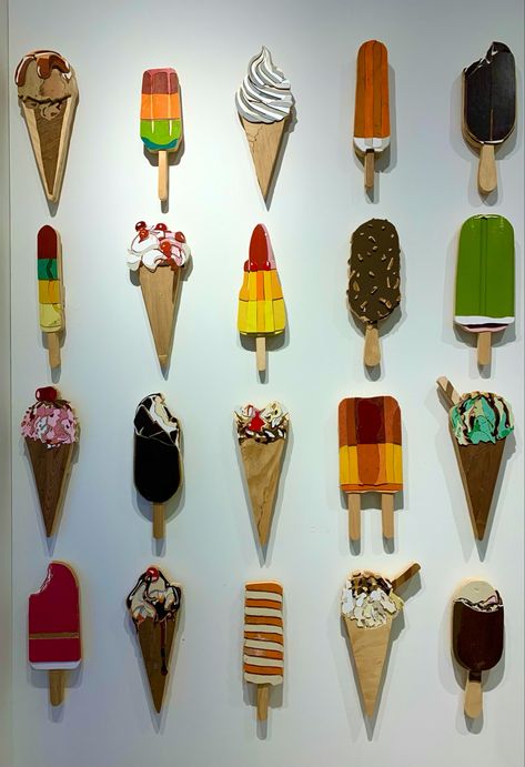 Ice Cream Resin Art, Ice Cream Sculpture Art, Ice Cream Sculpture, Candy Sculpture, Ice Cream Wall Art, Cream Wall Art, Food Furniture, Art Auction Projects, Ice Cream Decorations