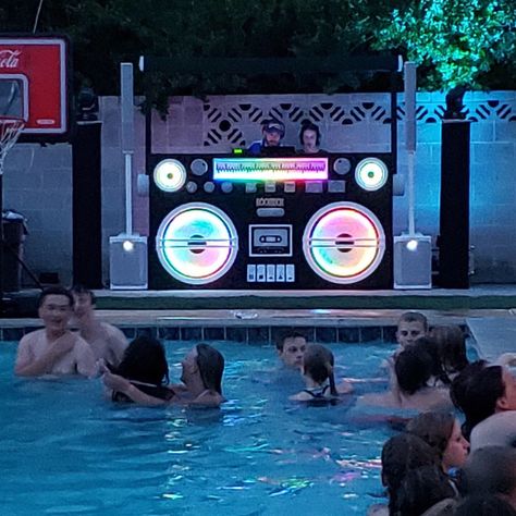 Customized DJ boombox facade for that retro party look in Salt Lake City, Utah #utah #dj #djgear #djbooth #djequipment #djs #partyideas #partyplanning #poolparty #saltlakedj #eventplanning 90s Pool Party, Pool Party Dj, Dj Pool Party, Pool Party Attire, Dj Girl, Engineering Notes, 90s Fashion Outfits Hip Hop Party, Party Outfit Men, Pool Photography