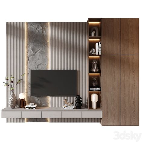 TV Shelf KTV141 - TV Wall - 3D model Small Living Room Tv Unit, Small Tv Unit Design Modern Living, Latest Tv Unit Design Modern, Small Tv Unit Design Modern, Modern Tv Unit, Small Tv Unit, Modern Tv Room, Modern Tv Unit Designs, Tv Fal