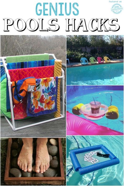 Genius Pool Hacks & DIY + Coolest Pool Toys Ever! | Kids Activities Blog Pool Organization, Homemade Pools, Kleiner Pool Design, Pool Storage, Pool Hacks, Deck Pool, Pool Life, Pool Care, Pool Fun