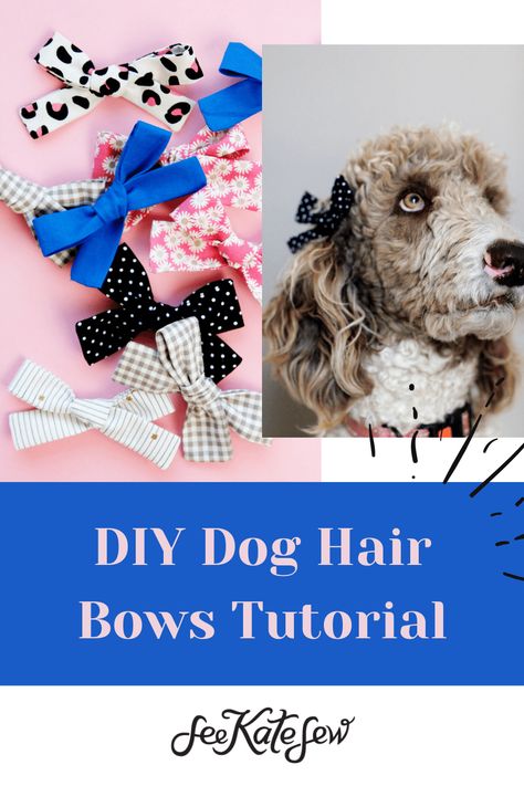 how to make hand tied fabric bows - see kate sew Easy Dog Bows No Sew, Puppy Bows Diy, How To Make Dog Accessories, Bows For Dogs Ears, Bows For Dogs Diy, How To Make Dog Hair Bows, How To Make Dog Bows, Dog Bows Diy How To Make, Dog Hair Bows Diy