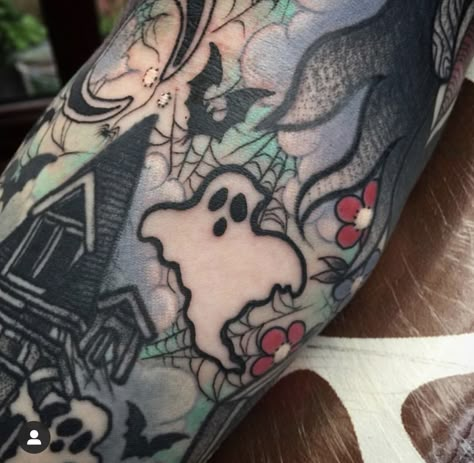 Ghost Animal Tattoo, Cute Spooky Tattoos, Halloween Tattoos Ideas, Illusion Tattoo, Juliet Stevenson, Candy Tattoo, Optical Illusion Tattoos, Illusion Tattoos, Pumpkin Tattoo