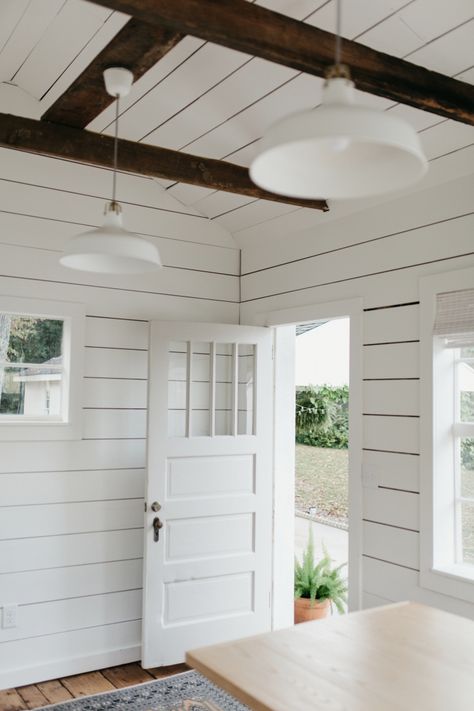 Good South Studio Final Interior Towards Door, Photo by Brett and Jessica Photography Photography Studio Shed, Sheds Turned Into Homes, Home Photography Studio, She Shed Decorating Ideas, Shed Homes Ideas, Office Shed, Shed Makeover, Shed Office, Shed Interior