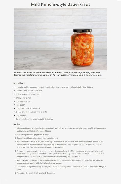 Mild Kimchi-Style Sauerkraut _ Healthy ___ Fast 800 ___ Fermented Kimchi Recipe, Mild Kimchi Recipe, Mild Kimchi, Fresh Ingredient Recipes, Kimchi Recipes, The Fast 800, Mini Meals, Fermented Kimchi, Fast 800