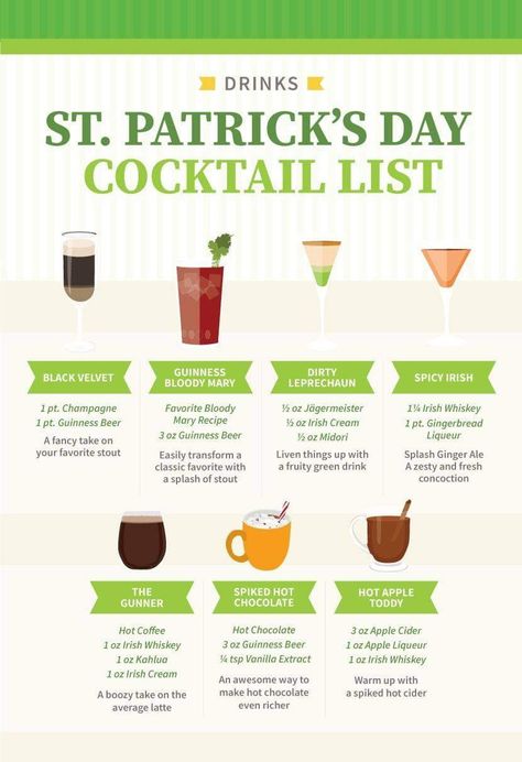 St Patty Drinks, St Patricks Cocktails, St Patty's Day Drinks, St Patrick's Day Food, Shots Alcohol Recipes, Dessert Cocktails, Bartender Drinks Recipes, St Patricks Day Drinks, Irish Drinks