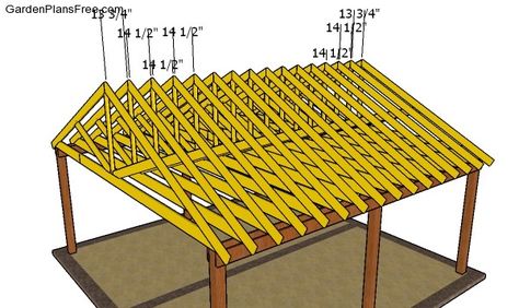 Fitting the trusses Garage Door Trellis, Deck Gates, Porch For Camper, Garage Blueprints, 12x24 Shed, Lean To Carport, Diy Pole Barn, Door Trellis, Pole Barn Plans