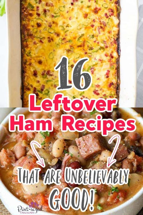 Do you have leftover ham? If you do, you'll love using your leftover ham in these easy, homemade recipes from Pint-sized Treasures! You'll find breakfast, lunch, dinner, and even appetizer ideas that use leftover ham as the main ingredient! Find your favorite leftover ham recipe today! Leftover Ham Casserole, Ham Dinner Recipes, Ham And Noodle Casserole, Ham Casserole Recipes, Leftover Turkey Casserole, Ham Recipes Baked, Appetizers Ideas, Easter Meal, Ham Casserole