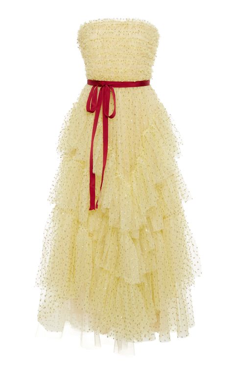 Glitter dot tulle dress by RED Valentino Burgundy Short Dress, Dot Tulle Dress, Tulle Costumes, Valentino 2017, Yellow Long Dress, Red Valentino Dress, Valentino Gowns, Valentino Dress, Feather Dress