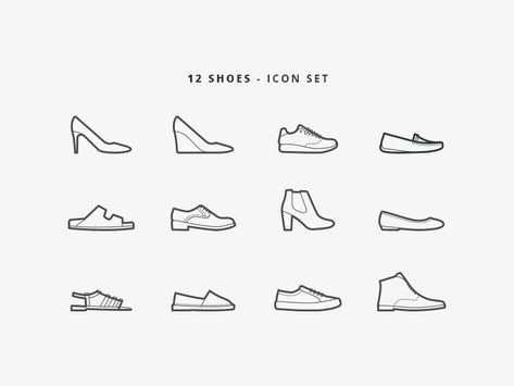 12 shoes - Icon Set by Osmose Shoe Logo Design, Shoes Vector, Icon Fashion, Logo Outline, Icon Set Design, Logo Shoes, Shoes Illustration, Icon Shoes, Organized Chaos