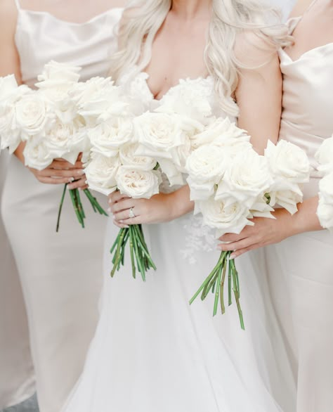 All White Rose Bouquet Wedding, Modern White Rose Bouquet, Modern Rose Bouquet, All White Rose Bridal Bouquet, Reflexed Rose Bouquet, White Rose Bouquet Bridesmaid, White Rose Bridesmaid Bouquet, White Bridesmaid Bouquet, Reflexed Roses