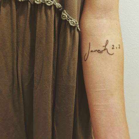 My tattoo, Jonah 2:2 #Jesus #Tattoo #cursive #lettering #ink Cursive Tattoo Ideas, Jonah Tattoo, Cursive Name Tattoo, Kids Initial Tattoos, Tattoo Cursive, Initial Tattoos, Cursive Tattoo, Tats Ideas, Baby Name Tattoos