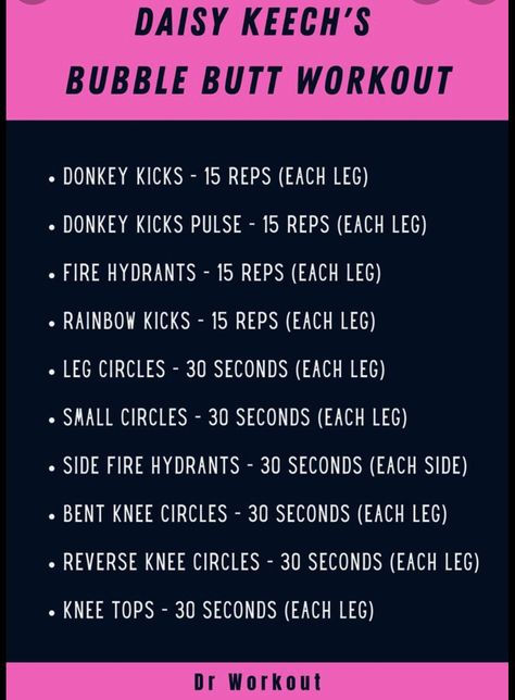 Bubble But Workout, Slim Legs Workout, Daisy Keech, Leg Circles, Small Waist Workout, Workout List, Summer Body Workouts, Donkey Kicks, Waist Workout