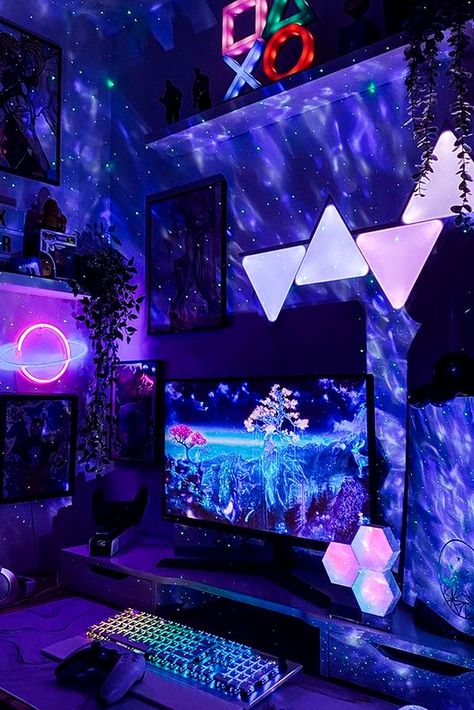 Streamer Setup, Bedroom Baddie, Gaming Setup Ideas, Room Ideas For Men, Stream Setup, Baddie Bedroom, Baddie Bedroom Ideas, Room Ideas For Men Bedroom, Galaxy Room