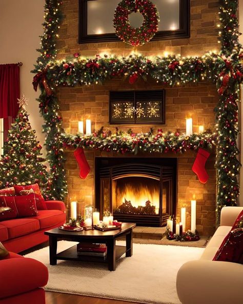 Christmas Home Decor Aesthetic, Christmas Fireplace Aesthetic, Christmas Decorations Fireplace, Fireplace Christmas Decorations, Fireplace Christmas Decor, Fireplace Christmas, Christmas Dreaming, Cozy Christmas Decor, Christmas Fireplace Decor