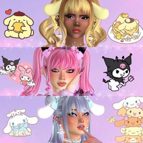 Sims 4 Hello Kitty Cc, Sims 4 Sanrio Cc, My Sanrio, Sanrio Clothes, Sims 4 Anime, Tumblr Sims 4, Sims 4 Dresses, Kawaii Hairstyles, Sims 4 Characters