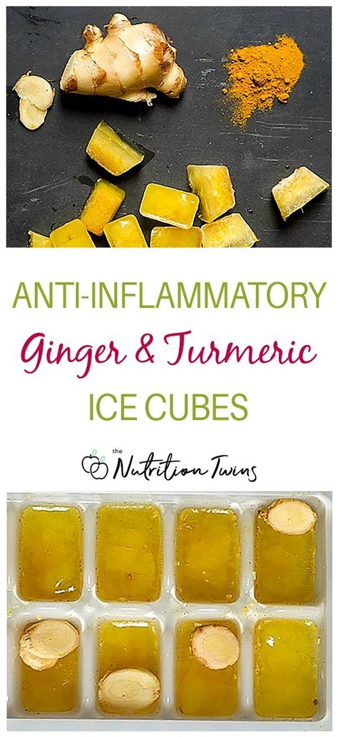 Ginger Turmeric Anti-inflammatory Ice Cubes | Help body to fight inflammation with this easy, Healthy Anti-Inflammatory Diet Recipe | Keto and Paleo Diet Friendly | Also works to helps to ease digestion | For MORE RECIPES, fitness & nutrition tips please SIGN UP for our FREE NEWSLETTER www.NutritionTwins.com #anti-inflammatoryfoods Flat Belly Foods, Paleo Diet Plan, Sport Nutrition, Ginger Turmeric, Inflammatory Foods, More Recipes, Fat Burning Foods, Ice Cubes, Healthy Nutrition