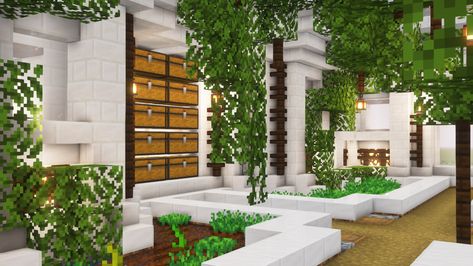 Minecraft Quartz Build, Minecraft Greenhouse Interior, Greenhouse In Minecraft, Minecraft Greenhouse, Building A Greenhouse, Minecraft Decor, Quartz Design, Minecraft Garden, Greenhouse Design