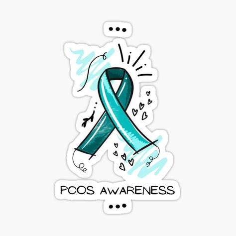 "PCOS Awareness Teal Ribbon Hand Scribbles Seamless Pattern - Polycystic Ovary Syndrome Awareness Month Black And Teal" Sticker for Sale by The-PCOS-Shop | Redbubble Ovarian Support, Teal Ribbon Awareness, Pcod Problem Symptoms, Iih Awareness Ribbon, Pcod Problem Solution, Cramps Relief, Polycystic Ovaries, Polycystic Ovarian Syndrome, Teal Ribbon