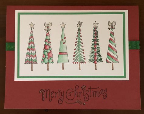 Stamped, colored pencil, tree Christmas card Colored Pencil Christmas Cards, Pencil Tree Christmas, Pencil Project, Pencil Tree, Colored Pencil Art, Christmas Color, Color Pencil Art, Color Pencil, Tree Christmas