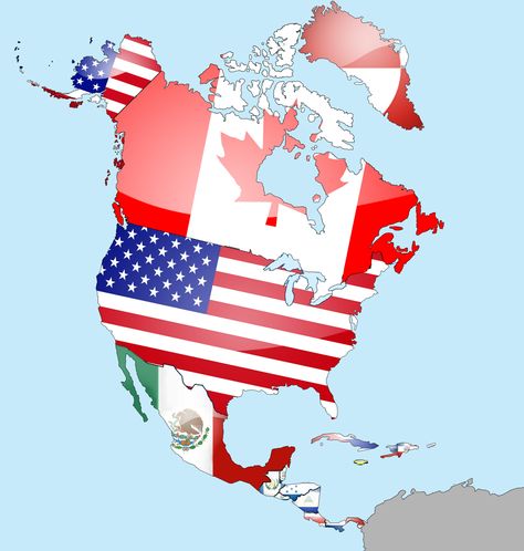 North America as flags America School, North America Flag, Continent Boxes, North America Continent, North America Map, Class Decor, American Continent, America Map, World Geography