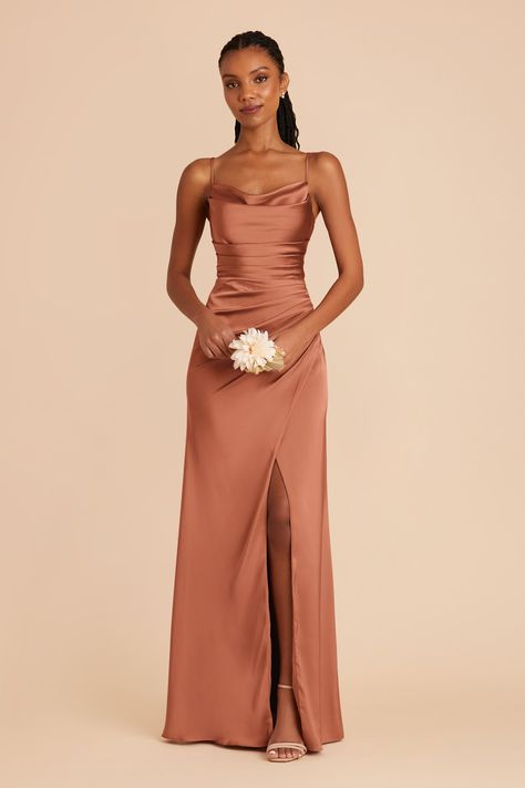 Lydia Matte Satin Dress - Terracotta Bronze Bridesmaids Dresses, Copper Dress Bridesmaid, Terracota Dress, Bridesmaid Dresses Terracotta, Terracotta Bridesmaid Dresses, Bronze Bridesmaid Dresses, Cowl Neck Bridesmaid Dress, Fall Bridesmaid Dress Colors, Terracotta Bridesmaid Dress