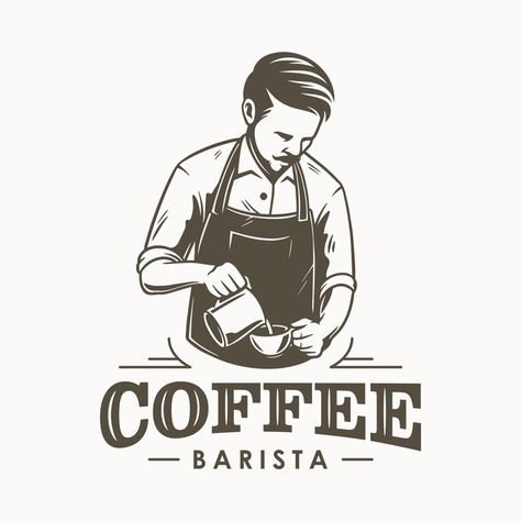 Coffee barista or bartender logo design | Premium Vector #Freepik #vector #logo #coffee #people #hand Bartender Logo, Foodtrucks Ideas, Coffee Shop Logo Design, Shop Vector, Coffee Doodle, Cafe Barista, Coffee Artwork, Farsi Calligraphy, Coffee Label