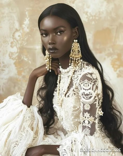 Black Woman Royal Aesthetic, Black Royalty Photoshoot, Black Angel Aesthetic, Ethereal Women, Black Goddess Aesthetic, Ethereal Hair, Ethereal Black Women, Black Royalty Aesthetic, Black Princess Aesthetic