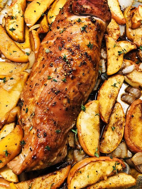 Maple Pork Tenderloin and Apples - Cooks Well With Others Pork Tenderloin And Apples, Maple Pork Tenderloin, Maple Pork, Apple Pork Tenderloin, Baked Pork Tenderloin, Pork Loin Roast Recipes, Apple Pork, Roasted Pork Tenderloins, Pork Loin Recipes