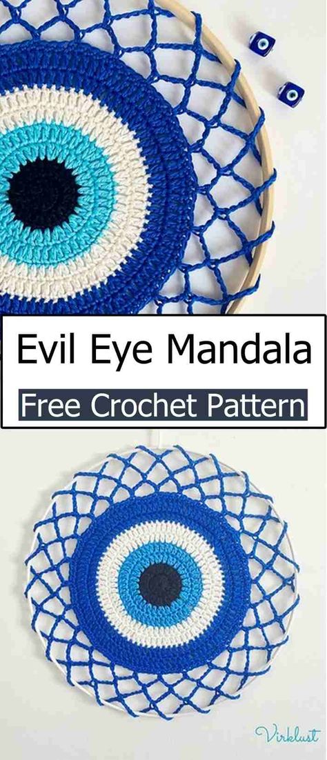 Diy Evil Eye Decor, Evil Eye Crochet Pattern Free, Crochet Pagan, Spiritual Crochet, Weird Crochet, Free Mandala Crochet Patterns, Witchy Crochet, Witchcraft Stuff, Household Crochet