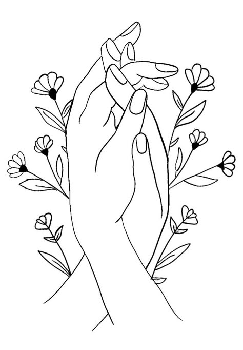 Hand Holding Tattoo, Holding Hands Drawing, Hand Outline, Hands Holding Flowers, Girl Drawing Sketches, Cool Pencil Drawings, Hand Flowers, Image Svg, Hand Embroidery Patterns Flowers