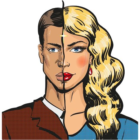 Man and woman half face vector isolated ... | Premium Vector #Freepik #vector #portrait #girl-illustration #woman #people-illustration Retro Pop Art, Pop Art Illustration, Cd Art, Face Illustration, Pop Art Comic, Half Man, Half Face, Vector Pop, Retro Pop