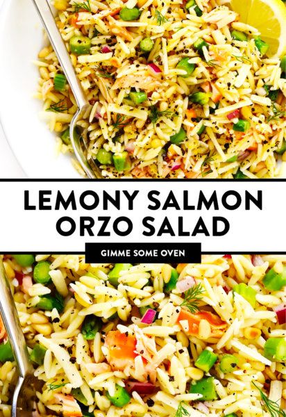 Salmon Asparagus Orzo Salad Recipe | Gimme Some Oven Asparagus Orzo Salad, Asparagus Orzo, Salmon Orzo, Orzo Salat, Sautéed Asparagus, Asparagus Pasta Salad, Salad Salmon, Salmon Asparagus, Orzo Salad Recipes