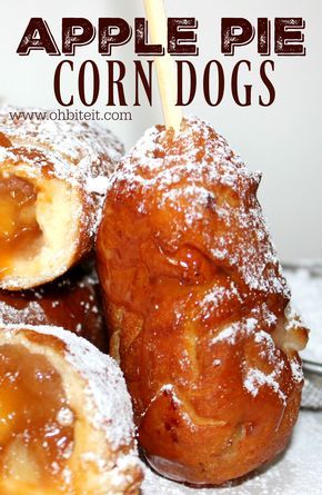 ~APPLE PIE CORN DOGS! Food Truck Desert Ideas, Unique Deep Fried Foods, Corn Dog Food Truck, Cotton Candy Apples, Carnival Food Recipes, Food Truck Ideas Recipes, Unique Food Truck Ideas, Fried Street Food, Carnival Food Ideas