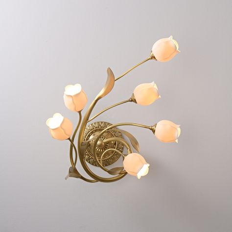 Antique French Brass Wall Sconce Light With White Ceramic Flower Lamp Shades - Art Nouveau Lighting - Wall Lamp For Home Decor - House warming Gift [BREEZE] READ BEFORE ORDERING * This is a CUSTOM ORDER and it can't be returned or exchanged. * Item may have some minor marks and scratches because it is hand-made. * Dimensions are approximate since the branches are bend by hand. * Made with UL-Listed components but fixture itself is not UL-Listed. OVERVIEW This light fixture is designed with white Mermaid Palace, Art Nuovo, Art Nouveau Bedroom, Art Nouveau Lamp, Art Nouveau Lighting, Flower Lamp Shade, Art Nouveau Interior, Brass Ceiling Light, Vintage Wall Sconces