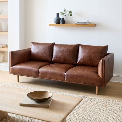 Antonio Leather Sofa (60"–89") | West Elm West Elm Sofa, West Elm Kids, Leather Sofas, Contemporary Sofa, Saddle Leather, Loveseat Sofa, Molasses, Oak Finish, Top Grain Leather