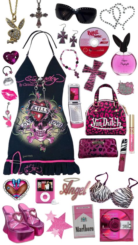 #outfitinspo #beauty #trashyy2k #mcbling #2000 #y2k #edhardy #juicycouture #vondutch #victoriassecret #hellokitty Trashy Y2k Aesthetic, Mcbling Fashion, Trashy Outfits, Y2k Fits, 2000s Clothes, Alt Outfits, 2000s Outfits, 2000s Fashion Outfits, Y2k Outfits