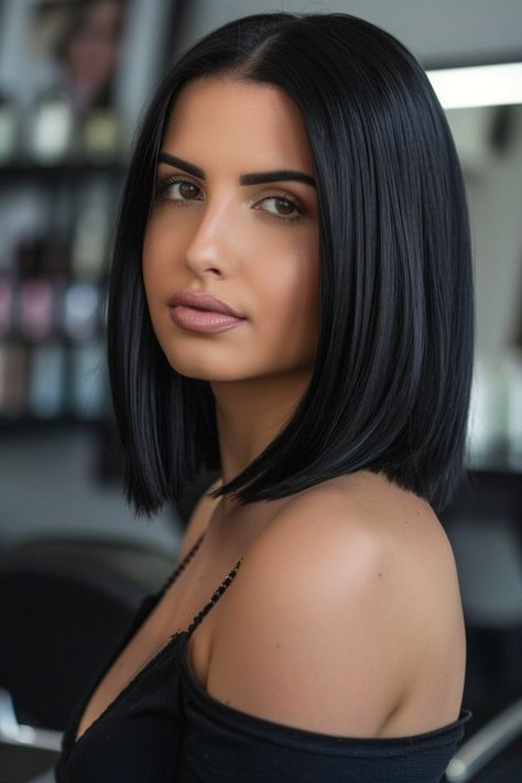 Discover your new look with these 48 stunning straight hairstyles! From sleek and polished to tousled and casual, these styles are perfect for any occasion. Whether you have long locks or a chic bob, you'll find the perfect inspiration to switch up your straight hair game. Tap the link for more hairstyle inspiration! Sleek Long Bob Haircut, Long Black Straight Hairstyles, Sleek Straight Medium Length Hair, Haïr Cut Ideas For Straight Hair, Long Sleek Bob, Straight Hair Long Bob, Straight Black Medium Hair, Straight Hair Inspo Hairstyles, Short Straight Hair With Layers