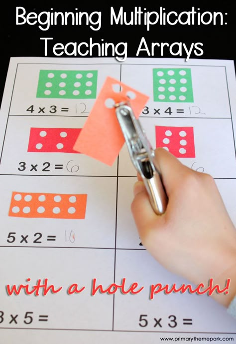 Here's a terrific idea for using a hole punch to create arrays for teaching multiplication. Kid Worksheets, Multiplication Arrays, Tutoring Ideas, Math Night, Learning Multiplication, Math Board, Lesson Activities, Number Talks, Teaching Multiplication