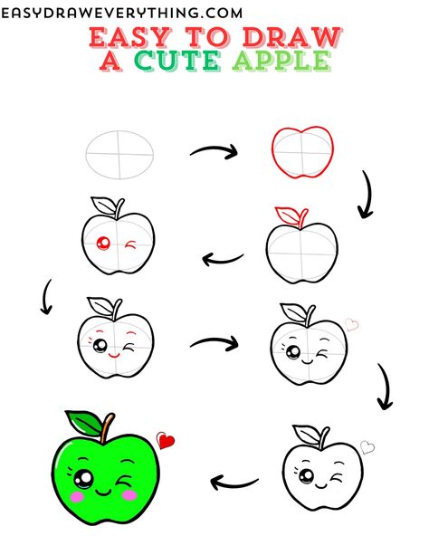 Cute apple Apple Doodle Art, Apple Drawing Simple, Apple Doodle, Drawing Thoughts, Simple Things To Draw, Things To Draw For Beginners, Apple Drawing, Drawing Tut, Draw Food