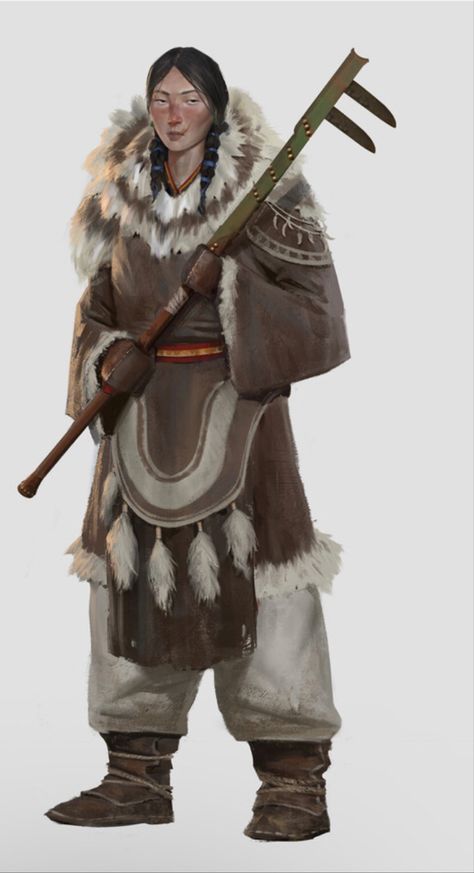 Fantasy Winter Outfit Concept Art, Inuit Clothing Drawing, Inuit Outfit, Waterbending Outfit, Arctic Character Design, Antarctica Outfit, Indigenous Character Design, Inuit Character Design, Siberian Clothing