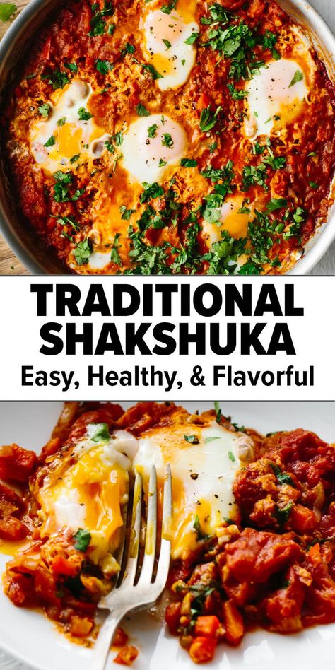 Traditional shakshuka recipe Authentic Shakshuka, Shakshuka Recipe, Shakshuka Recipes, Middle East Recipes, Healthy Breakfast Recipe, Mediterranean Diet Recipes, Middle Eastern Recipes, Easy Healthy Breakfast, Easy Family Meals