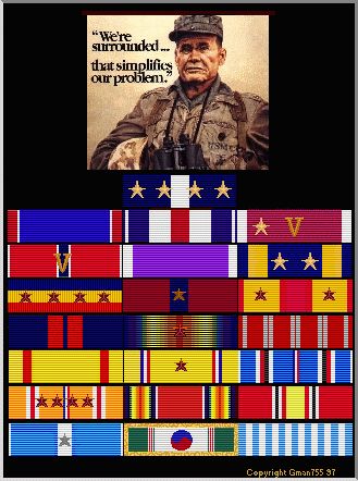 Chesty Puller Ribbons | score Chesty at 24. Chesty Puller, Marine Quotes, Famous Marines, Marine Corps Humor, Usmc Quotes, Military Ribbons, American Military History, Military Medals, American Veterans