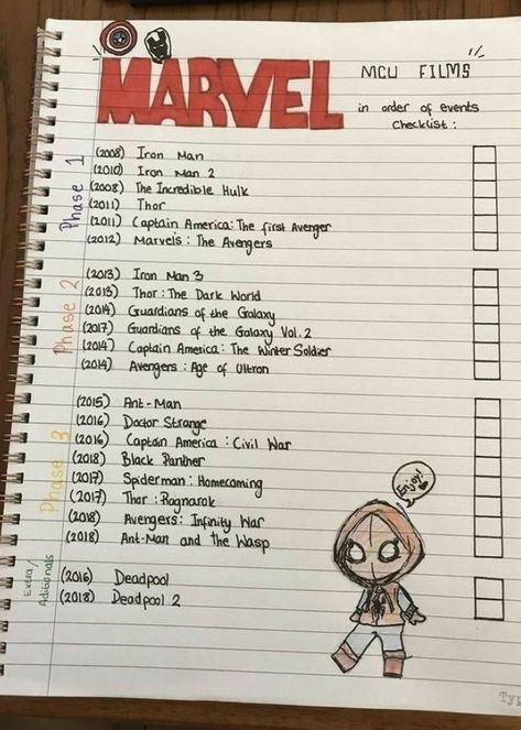 Marvel Movies In Order, Disney Movies List, Minimal Tattoo Designs, Minimal Tattoo Ideas, Movie Hacks, Spiderman Theme, Temecula California, Bulletin Journal Ideas, Marvel Comics Wallpaper