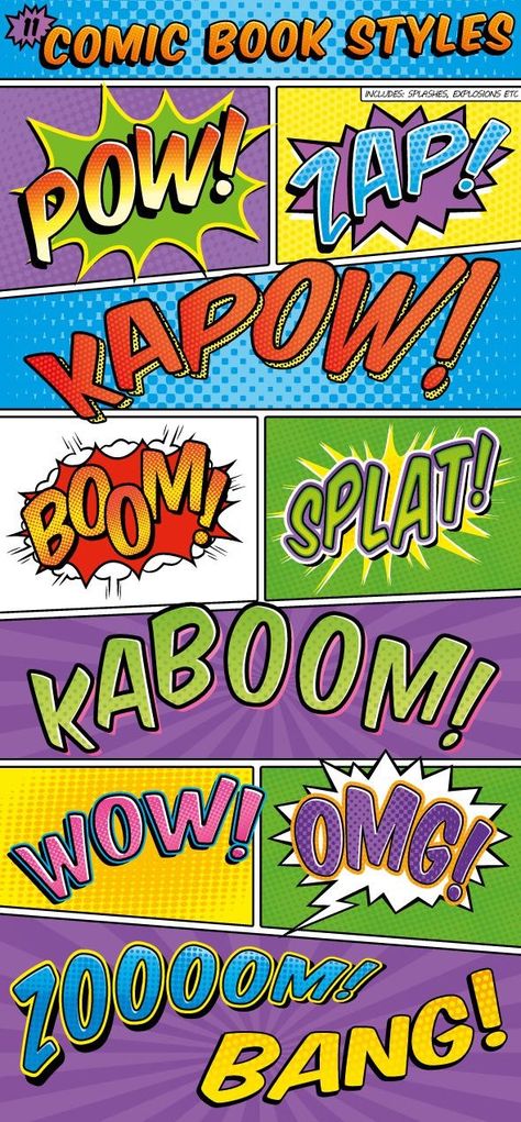 Comic Book Text Styles for $12 - Envato Market #illustrator #AdobeIllustrator #IllustratorStyles #IllustratorAddOns #addon #style #graphicdesign #design #EnvatoMarket #graphicdesigner #BestDesignResources Comic Book Font, Make A Comic Book, Book Text, Archie Comic Books, Comic Text, Old Comic Books, Comic Font, Graphic Styles, Best Comic Books